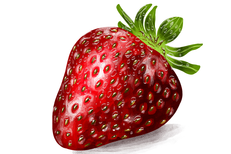 The dew easily (dewy) showed the freshness and glow of the strawberry.